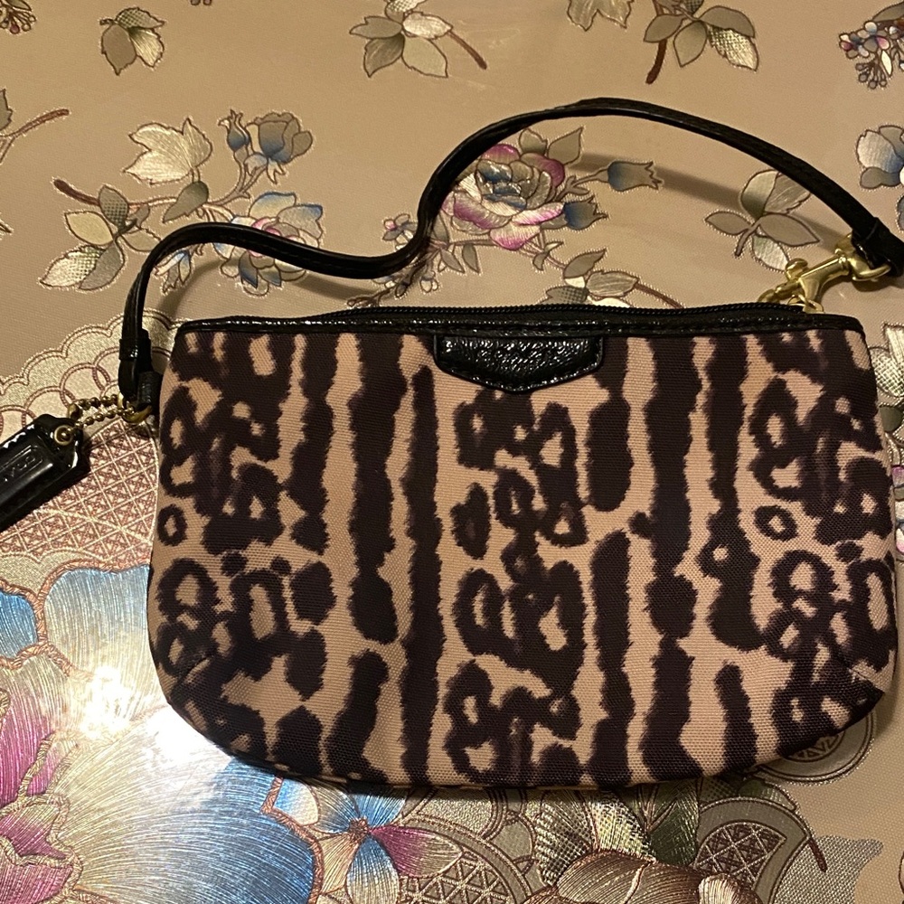 Coach Animal Print Clutch with Black Accents